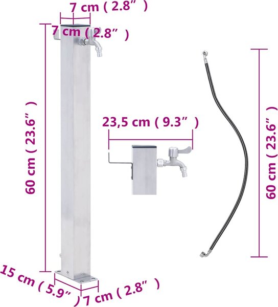 VidaXL Zahradní sloupek na vodu 60 cm nerezová ocel čtvercový [364497]