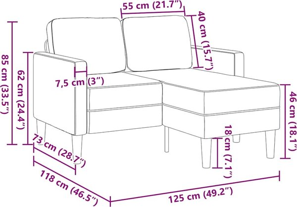 VidaXL Dvoumístná pohovka s lehátkem ve tvaru L 125 cm samet [4107072] Barva: Tmavě zelená