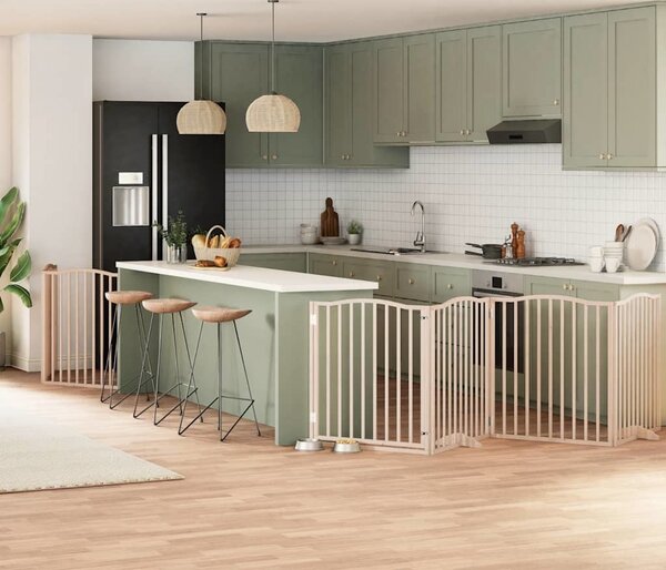 VidaXL Zábrana pro psy s dvířky skládací 6 panelů 480 cm topol [3155613] Barva: Přírodní