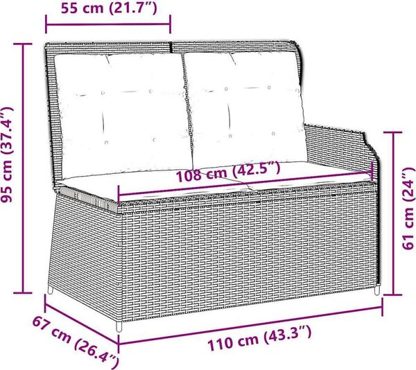 VidaXL Polohovací zahradní lavice s poduškami polyratan [368938] Barva: Černá