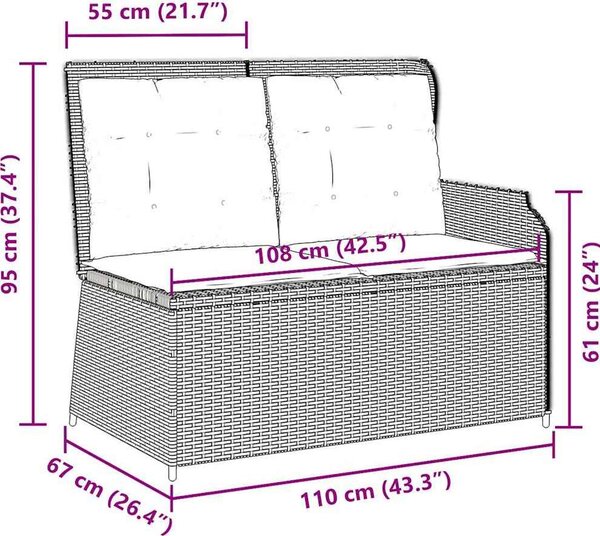 VidaXL Polohovací zahradní lavice s poduškami polyratan [368938] Barva: Černá