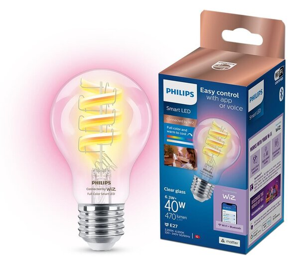 WiZ LED žárovka E27 A60 6,3W 470lm 2200-6500K RGB IP20, stmívatelná