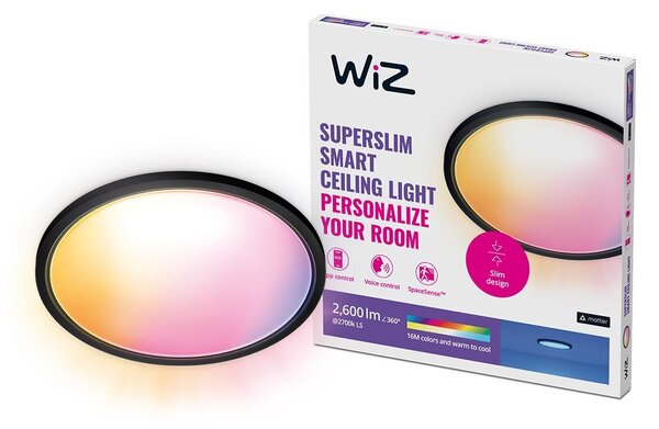 WiZ SuperSlim přisazené LED svítidlo 22W 2600lm 2700-6500K RGB IP20 42cm, černé