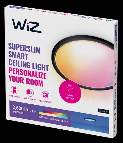 WiZ SuperSlim přisazené LED svítidlo 22W 2600lm 2700-6500K RGB IP20 42cm, černé