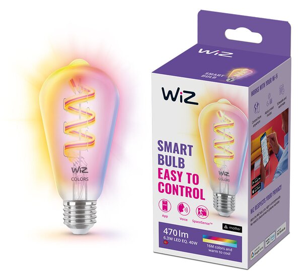 WiZ LED žárovka E27 ST64 6,3W 470lm 2200-6500K RGB IP20, stmívatelná