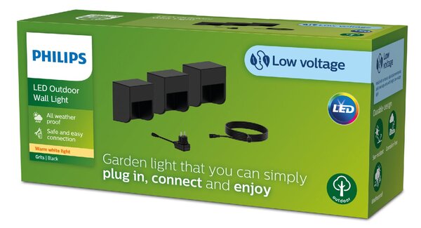 Grits GardenLink venkovní nízkonapětové nástěnné svítidlo 3x LED 1,5W 180lm 2700K 24V IP44, černé