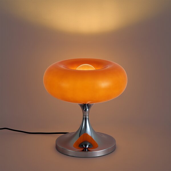 Retro stolní lampa chromová s oranžovým skleněným stínidlem 31 cm - Glaze