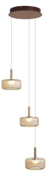 Designové závěsné svítidlo v barvě růžového zlata s jantarovým sklem vč. LED 3-stupňově stmívatelné 3-světelné Easylift - Fiera