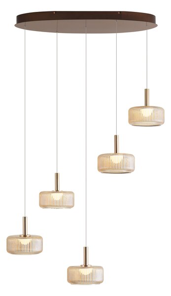 Designové závěsné svítidlo růžové zlato s jantarovým sklem vč. LED, 3-stupňově stmívatelné, 5-světelné Easylift - Fiera