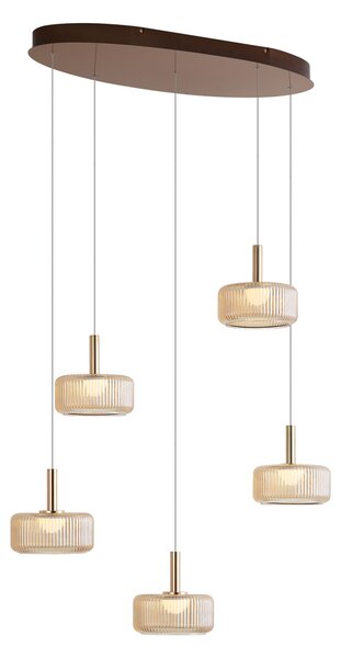 Designové závěsné svítidlo růžové zlato s jantarovým sklem vč. LED, 3-stupňově stmívatelné, 5-světelné Easylift - Fiera