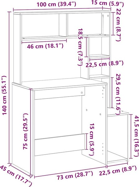 VidaXL Psací stůl s policemi 100x45x140 cm kompozitní dřevo [860440] Barva: Bílá