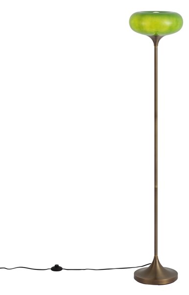 Retro stojací lampa tmavě bronzová se zeleným skleněným stínidlem 150 cm - Glaze