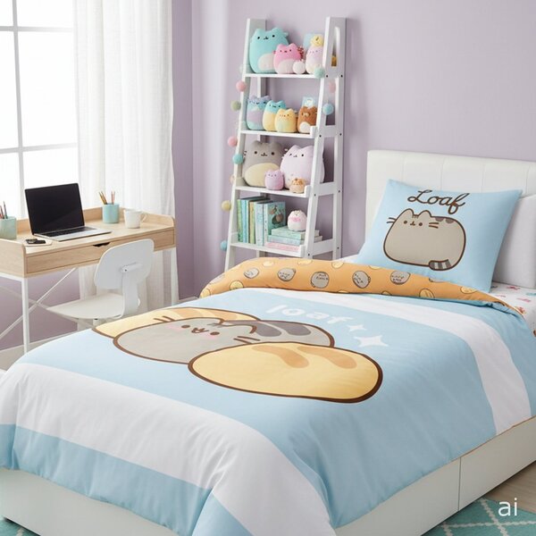 Ložní povlečení z mikrovlákna Pusheen - motiv Loaf - 70 x 90 cm + 140 x 200 cm