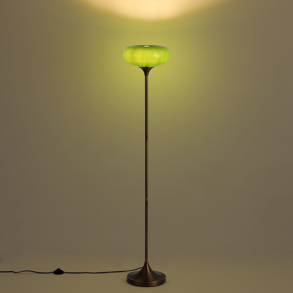 Retro stojací lampa tmavě bronzová se zeleným skleněným stínidlem 150 cm - Glaze