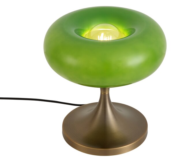 Retro stolní lampa tmavě bronzová se zeleným skleněným stínidlem 31 cm - Glaze