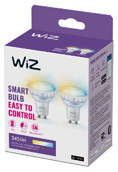 WiZ SET 2x LED skleněná žárovka GU10 PAR16 4,9W (50W) 345lm 2700-6500K IP20, stmívatelná