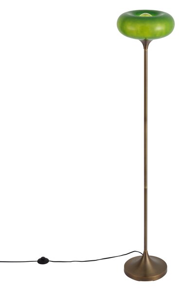 Retro stojací lampa tmavě bronzová se zeleným skleněným stínidlem 150 cm - Glaze
