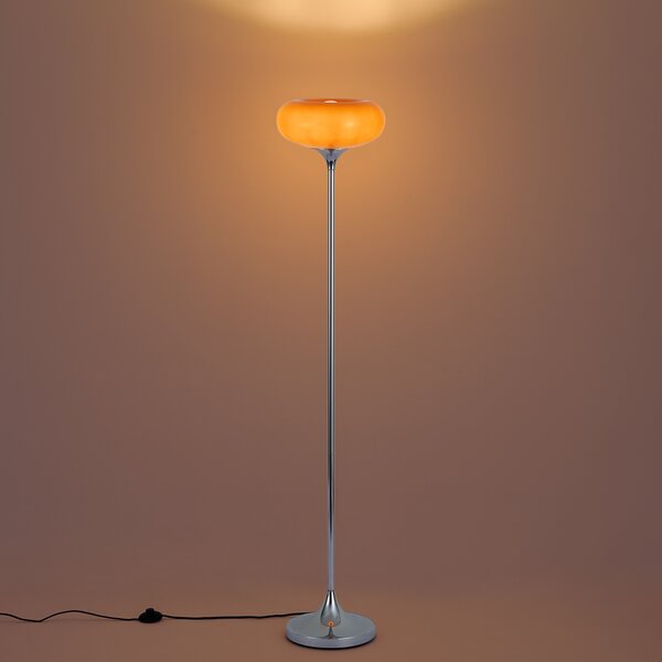 Retro stojací lampa chromová s oranžovým skleněným stínidlem 150cm - Glaze