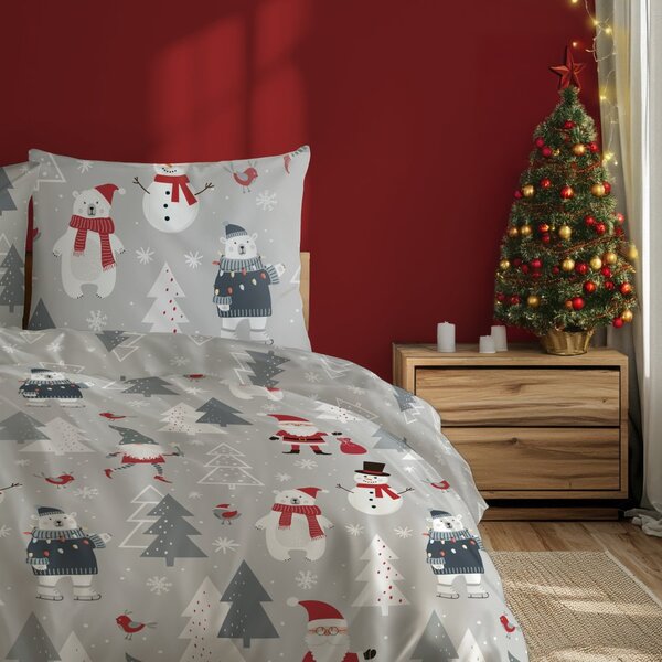 Vánoční bavlněné ložní povlečení - motiv Přátelé ze severního pólu - 100% bavlna - 70 x 90 cm + 140 x 200 cm