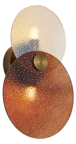 Nástěnná lampa Art Deco tmavý bronz s jantarovým sklem, 2 světla - Text