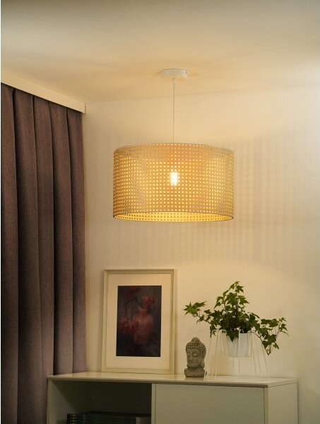Duolla - Lustr na lanku ROLLER RATTAN 1xE27/15W/230V pr. 45 cm béžová