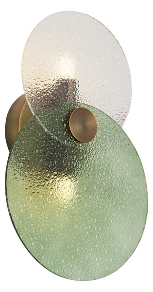 Nástěnné svítidlo Art Deco tmavý bronz se zeleným a čirým sklem 2-světelné - Text