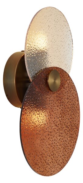 Nástěnná lampa Art Deco tmavý bronz s jantarovým sklem, 2 světla - Text