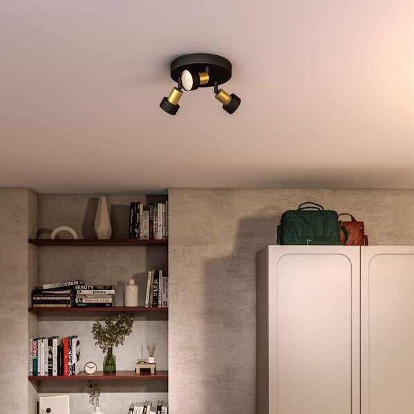 Conduit bodové svítidlo 3x GU10 5W bez zdroje 20cm kulaté IP20, černé/zlaté