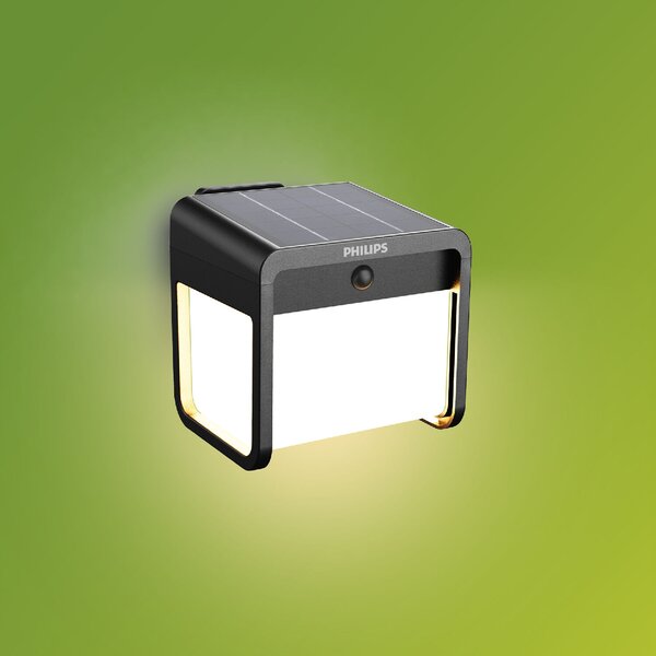 Ezra UltraEfficient solární LED svítidlo se senzorem 1,8W 250/25lm 3000K IP44, hranaté, černé