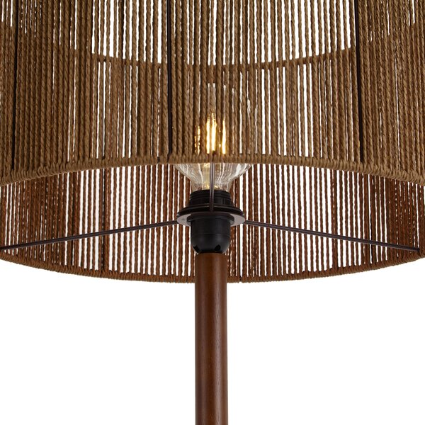 Stojací lampa z ořechového dřeva s hnědým stínidlem z papírového provazu 50/50/25 - Mels