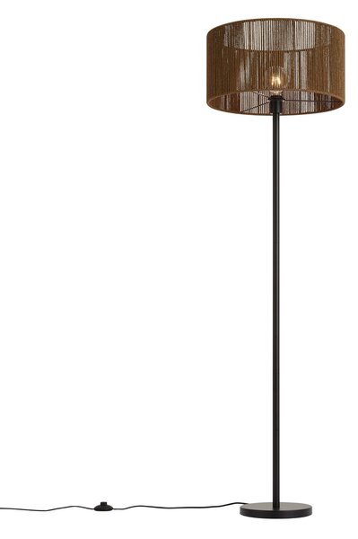 Stojací lampa černá s hnědým stínidlem z papírového provazu 50/50/25 - Simplo