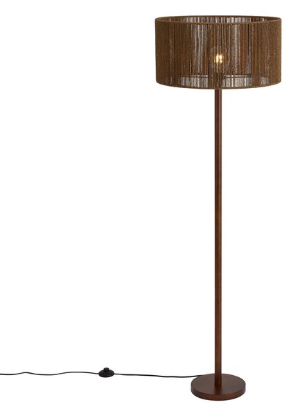 Stojací lampa z ořechového dřeva s hnědým stínidlem z papírového provazu 50/50/25 - Mels