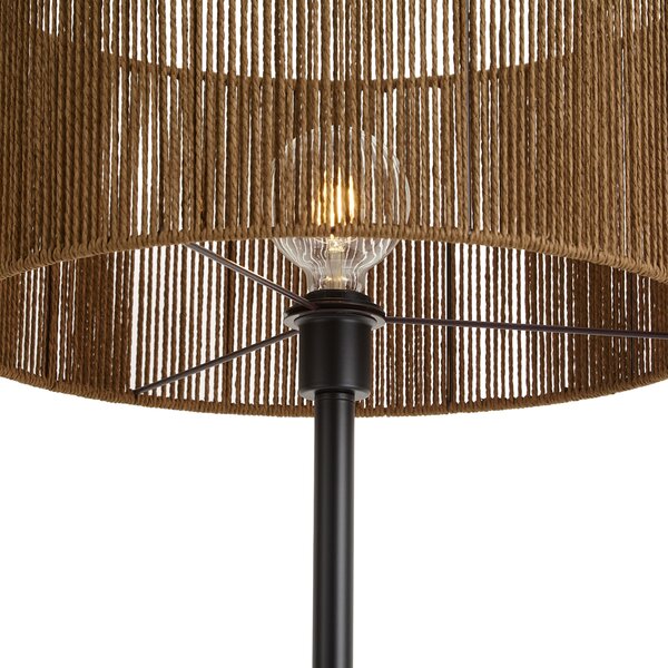 Stojací lampa černá s hnědým stínidlem z papírového provazu 50/50/25 - Simplo