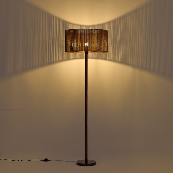 Stojací lampa z ořechového dřeva s hnědým stínidlem z papírového provazu 50/50/25 - Mels