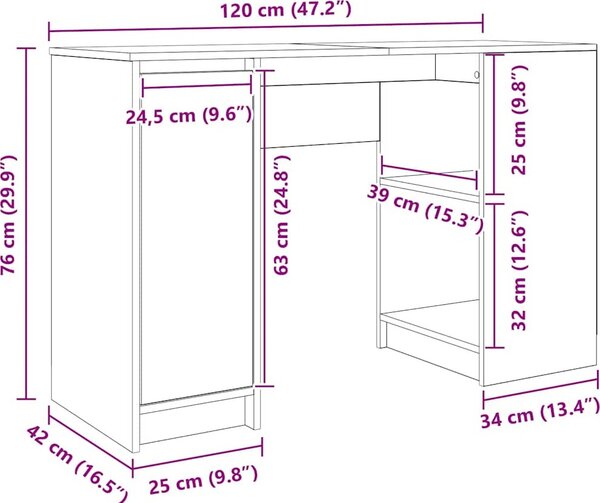 VidaXL Psací stůl 120x42x76 cm kompozitní dřevo [861820] Barva: dub artisan