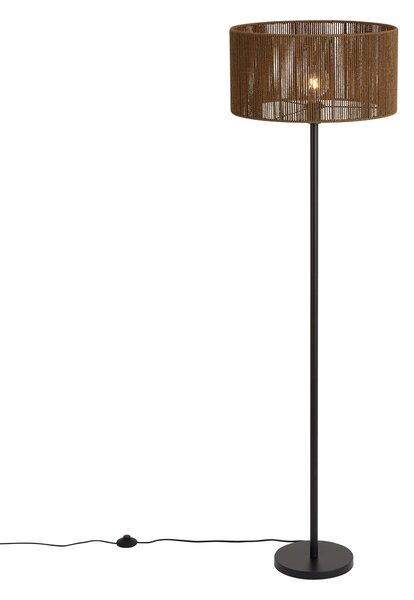Stojací lampa černá s hnědým stínidlem z papírového provazu 50/50/25 - Simplo