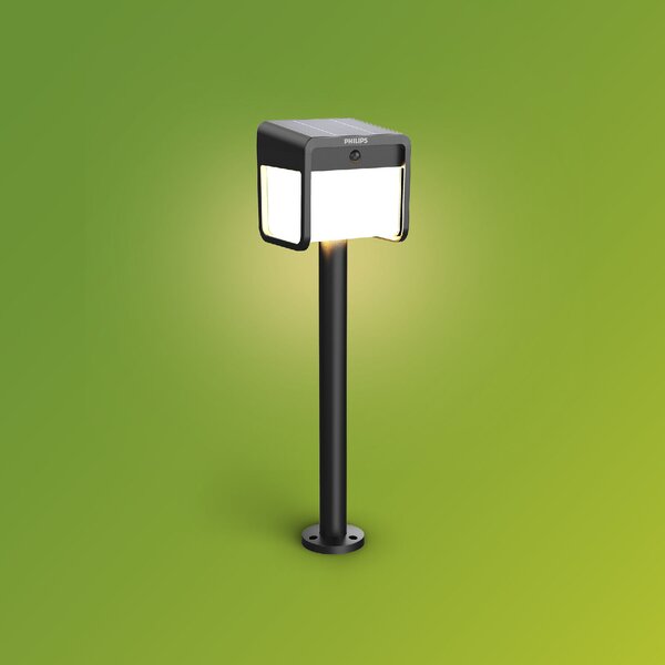 Ezra UltraEfficient solární LED sloupek se senzorem 1,8W 250/25lm 3000K IP44, hranatý, černý