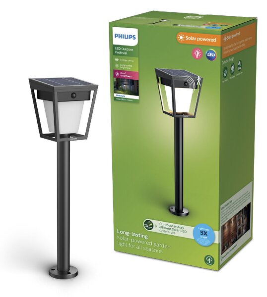 Nissa UltraEfficient solární LED sloupek s pohybovým senzorem 1,8W 250/25lm 3000K IP44, černý