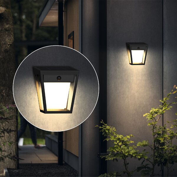 Nissa UltraEfficient solární nástěnné LED svítidlo se senzorem 1,8W 250/25lm 3000K IP44, černé