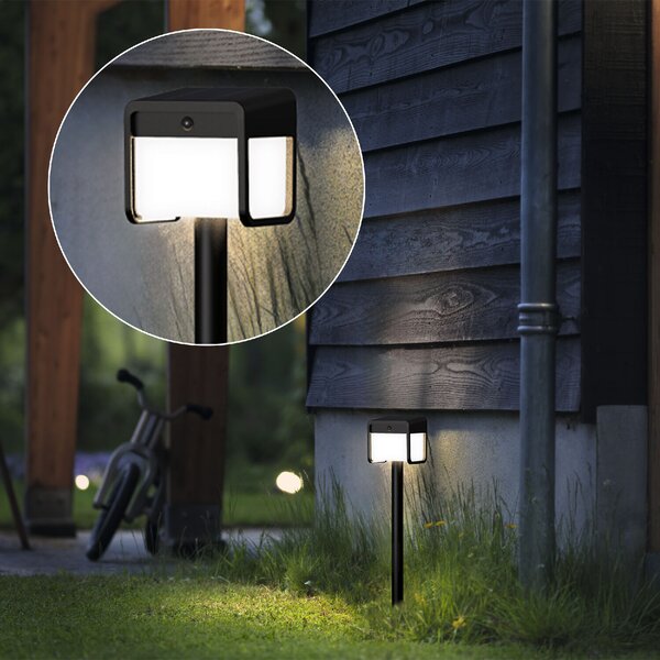 Ezra UltraEfficient solární LED sloupek se senzorem 1,8W 250/25lm 3000K IP44, hranatý, černý