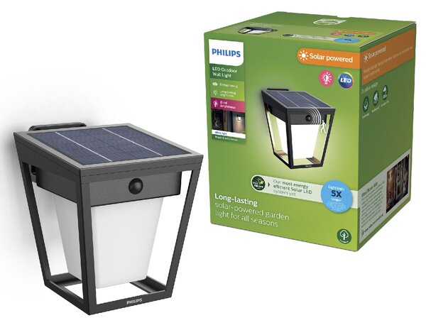 Nissa UltraEfficient solární nástěnné LED svítidlo se senzorem 1,8W 250/25lm 3000K IP44, černé