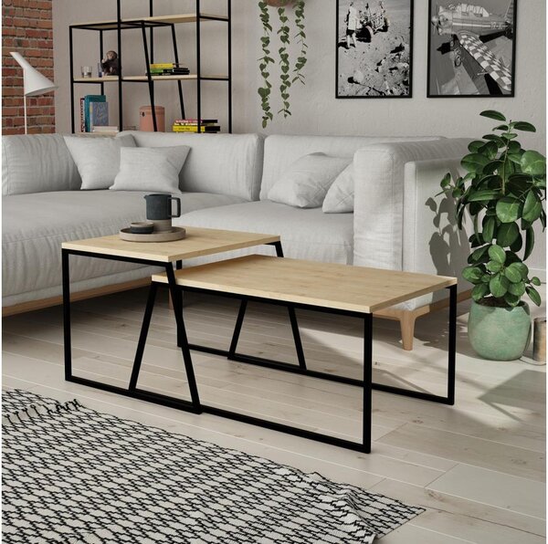 SADA 2x Konferenční stolek PAL 75x50/55x47 cm béžová/černá