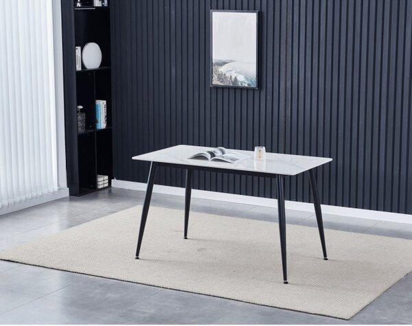 Jídelní stůl 130x70 cm HT-403M WT mramor, bílý / černý