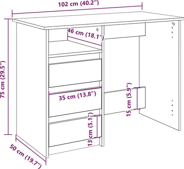 VidaXL Psací stůl 102 x 50 x 75 cm kompozitní dřevo [860470] Barva: dub sonoma