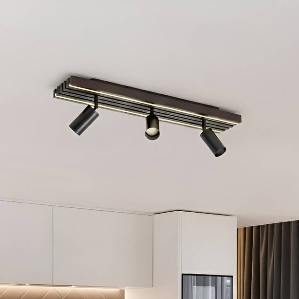 Lucande LED stropní bodové světlo Tiron, 3-křídlový, 70 cm, dub, stmívatelný, Tmavé dřevo, Obývací pokoj / jídelna, Dřevo, Moderní