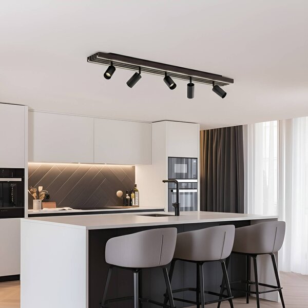 Lucande LED stropní bodové světlo Tiron, 5křídlový, 100 cm, dub, stmívatelný, Tmavé dřevo, Obývací pokoj / jídelna, Dřevo, Moderní