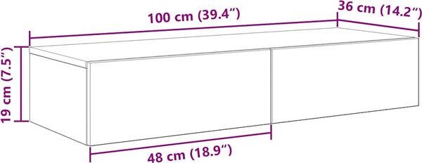 VidaXL Nástěnná police se zásuvkami 100x36x19 cm kompozit [859987] Barva: Černá