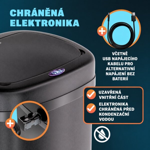 Bezdotykový Jumbo odpadkový koš 70l černá USB kabel zdarma