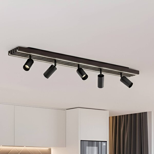 Lucande LED stropní bodové světlo Tiron, 5křídlový, 100 cm, dub, stmívatelný, Tmavé dřevo, Obývací pokoj / jídelna, Dřevo, Moderní