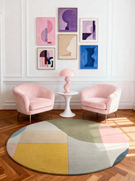 Koberec Ted Baker Westminster Curzon krémový / vícebarevný kruh